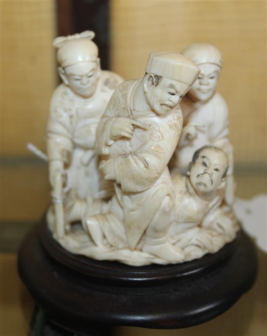 Two Japanese carved ivory figural okimonos